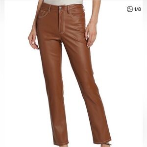STAUD Elliott Faux Leather Tan/Whiskey Straight Leg Pants 4